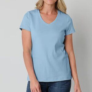 St Johns Bay Womens Size M T-Shirt Top Short Sleeve V-Neck POWDER BLUE NWTs